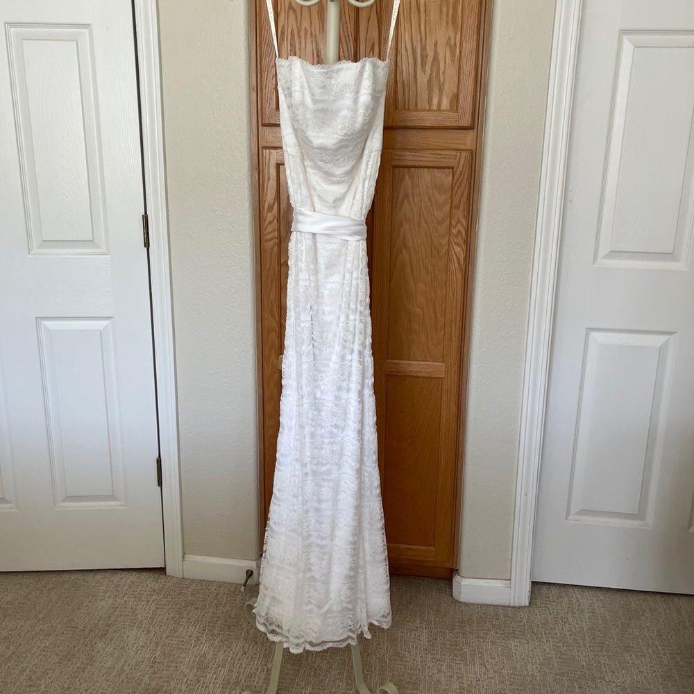 David’s Bridal Strapless Galina White Lace Dress - Picture 9 of 13